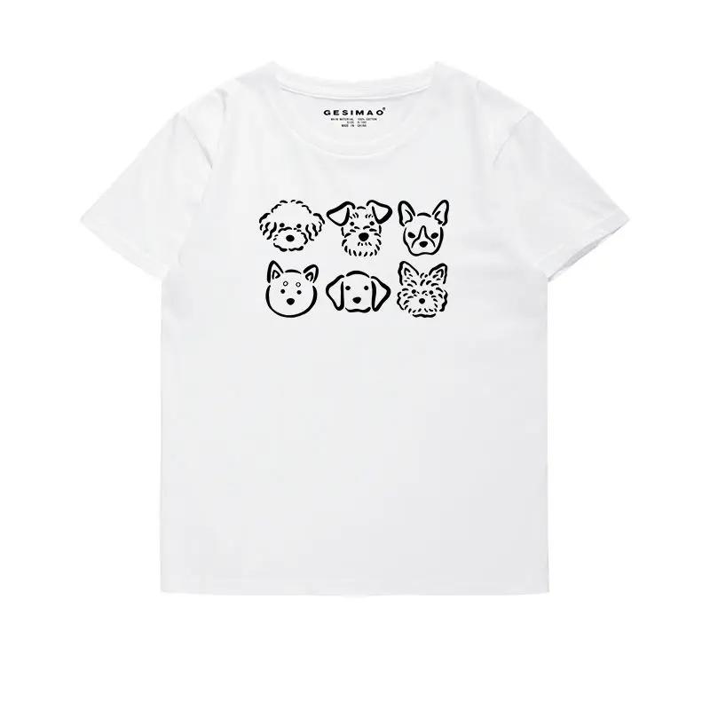 일본 강아지 그림 인쇄 반팔 티셔츠, 남녀 대학 스타일, 다용도 한국 스타일, y2k 탑